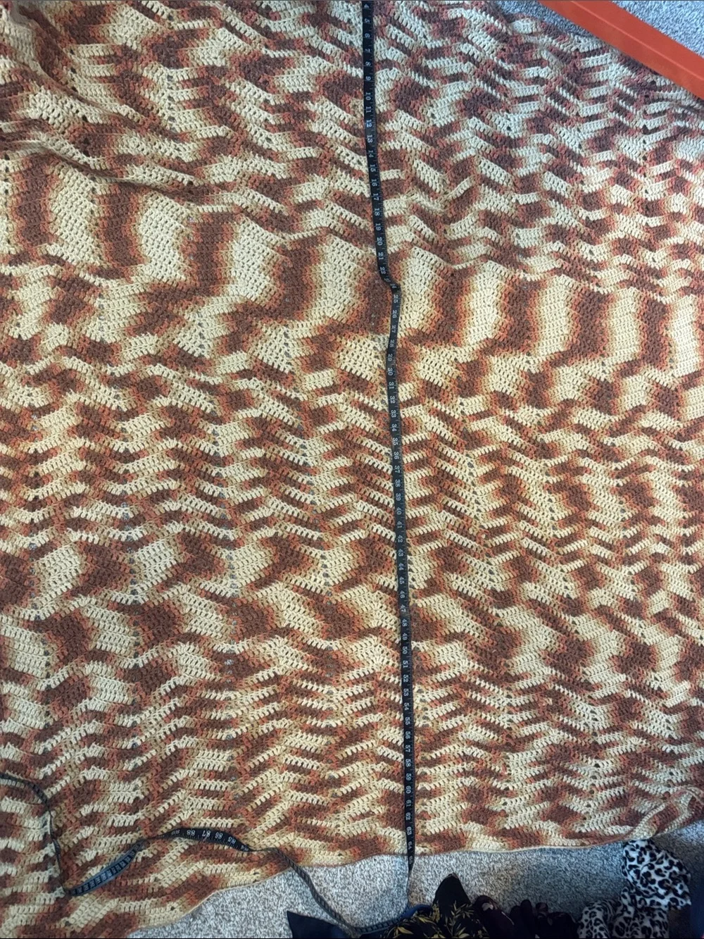 Handmade Wavy Stitch Throw Blanket in Cream & Rust